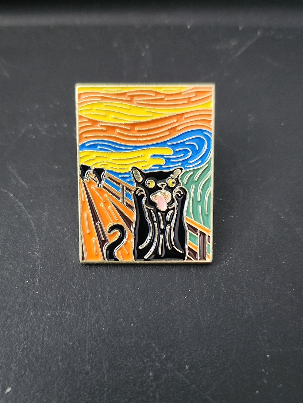 Black Cat Enamel Pin - Colorful Van Gogh Style Design